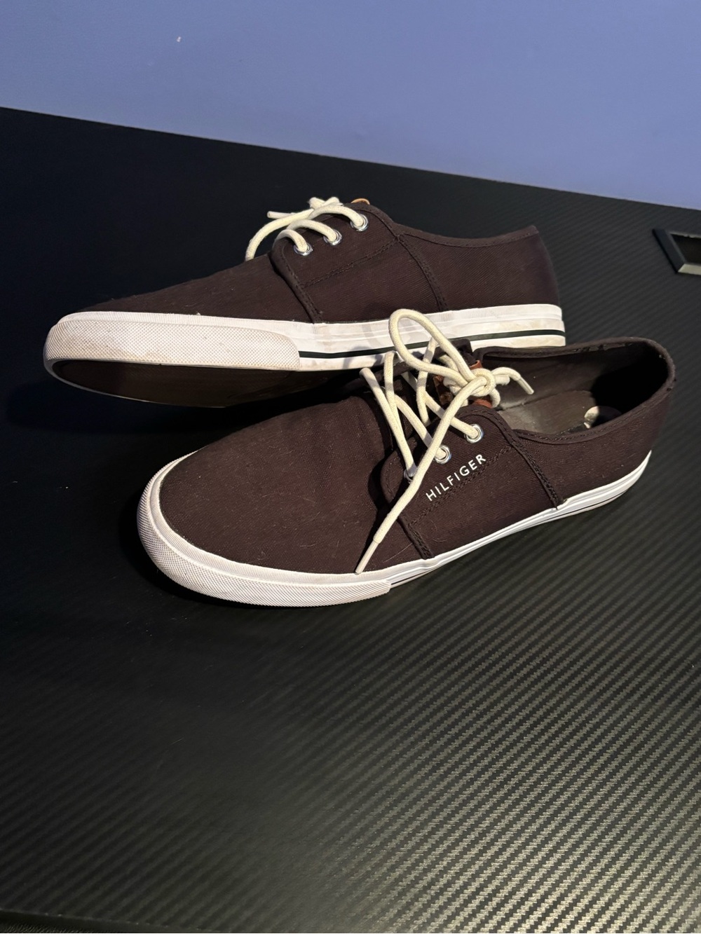 Tommy Hilfiger Black Canvas Low-Top Sneakers with White Sole
